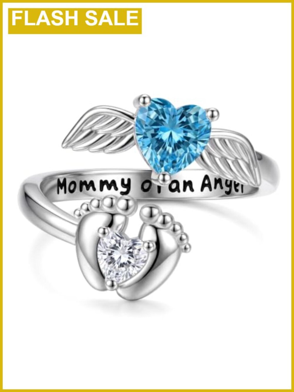 Sterling S925 Silver Miscarriage Memorial Ring Adjustable Heart Zircon Sympathy